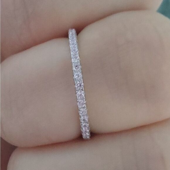 Platinum Plated 925 Sterling Silver Pink Wedding Band Ring - Picture 3 of 6
